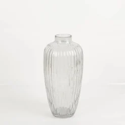 Vase aus Glas gerillt grau 16x36cm von Werner Voss