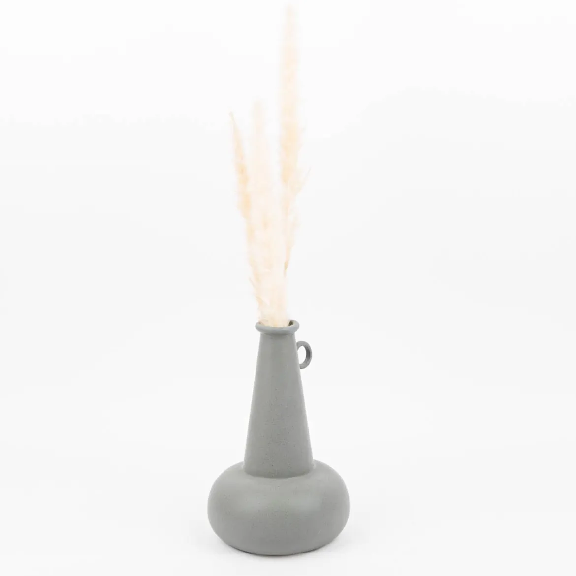 Vase aus Porzellan mit Henkel grau 14x22cm