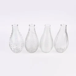 Vase bauchig geprägt verschiedene Muster Glas klar 11x24cm
