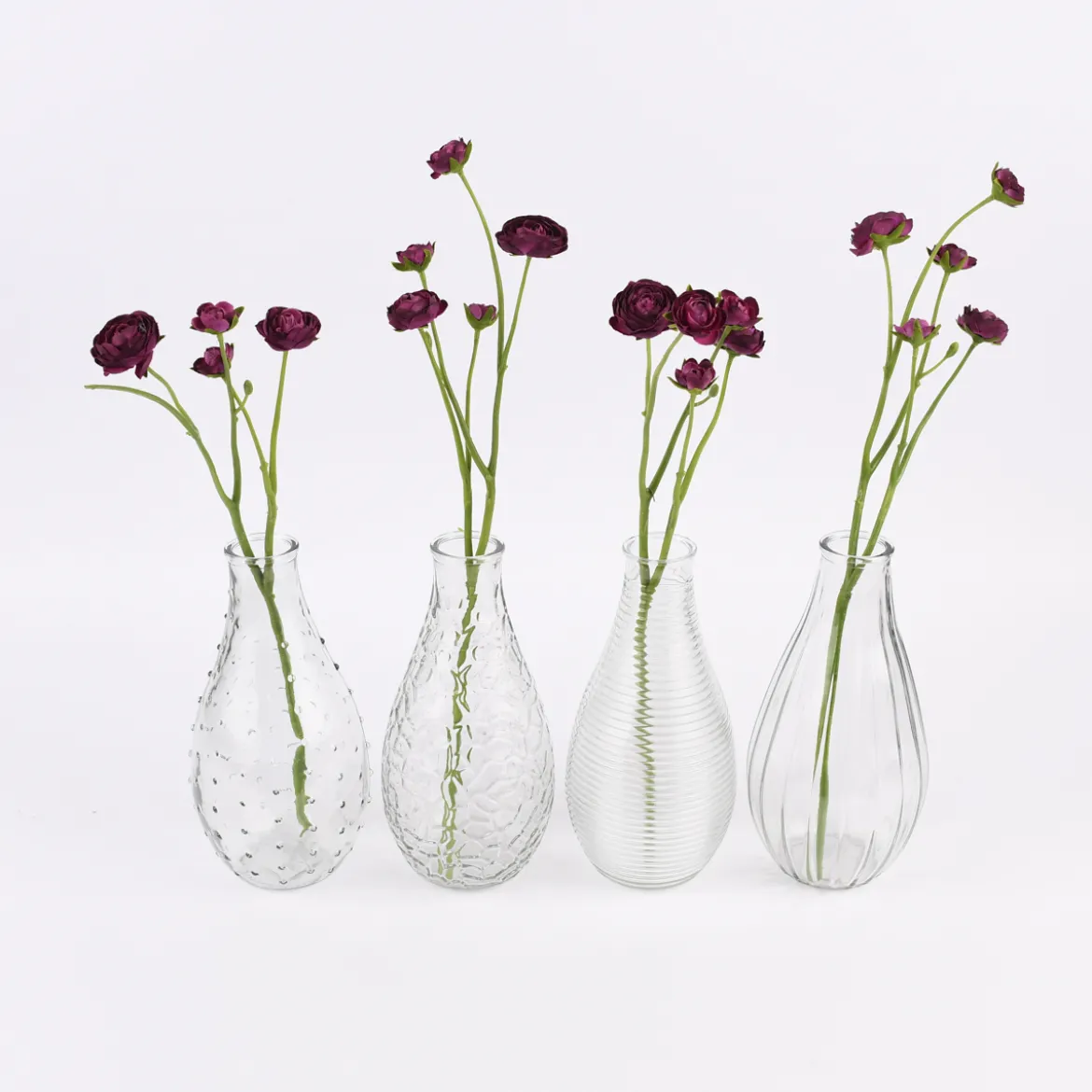 Vase bauchig geprägt verschiedene Muster Glas klar 11x24cm