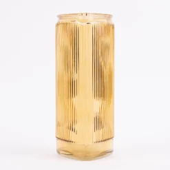 Vase Dekovase Glas dreieckig mit Rillen gelb 10,5x20cm