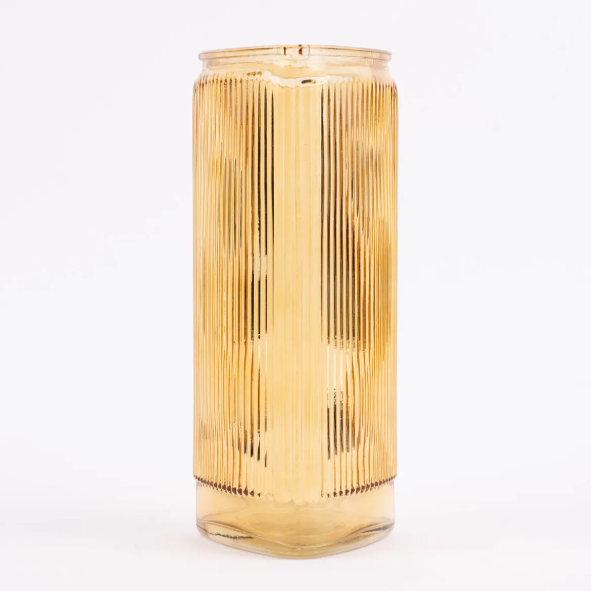 Vase Dekovase Glas dreieckig mit Rillen gelb 10,5x20cm