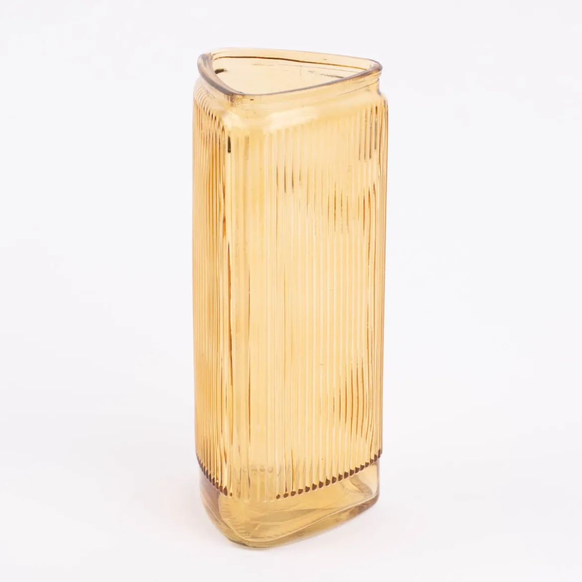 Vase Dekovase Glas dreieckig mit Rillen gelb 10,5x20cm