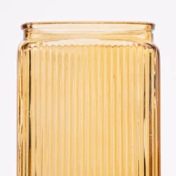 Vase Dekovase Glas dreieckig mit Rillen gelb 10,5x20cm