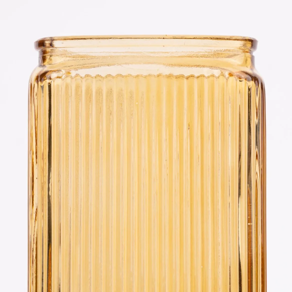Vase Dekovase Glas dreieckig mit Rillen gelb 10,5x20cm