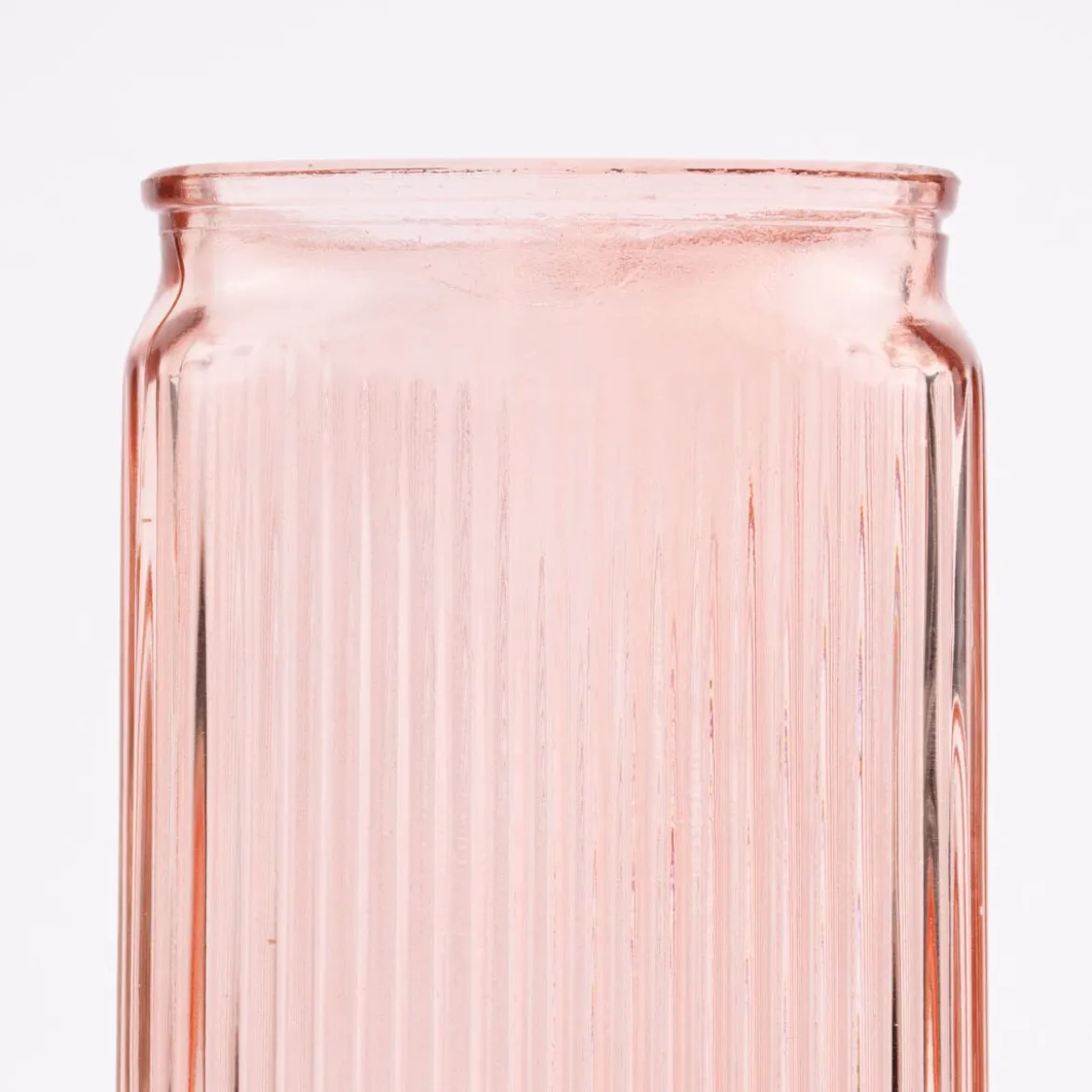 Vase Dekovase Glas dreieckig mit Rillen rosa 10,5x20cm