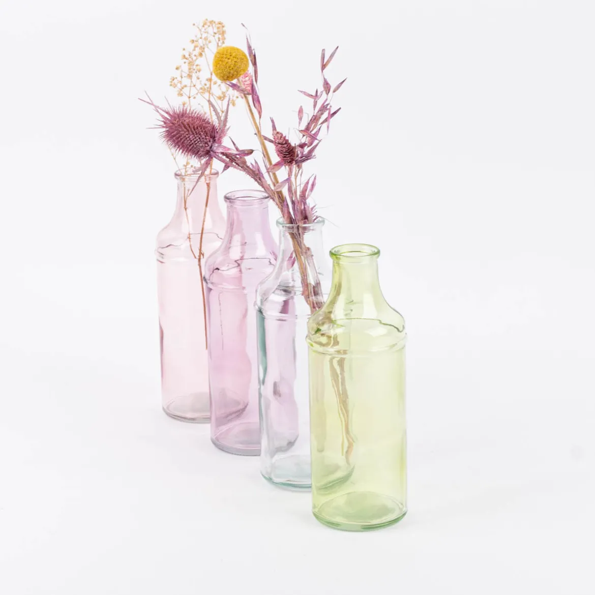 Vase Flaschenform zylinderförmig transparent Glas verschiedenen Farben 6,5x18,5cm