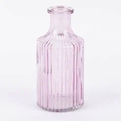 Vase Flaschenform zylinderförmig mit geriffelter Oberfläche transparent lila aus Glas groß oder klein