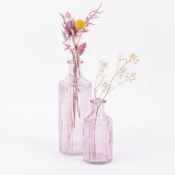 Vase Flaschenform zylinderförmig mit geriffelter Oberfläche transparent lila aus Glas groß oder klein