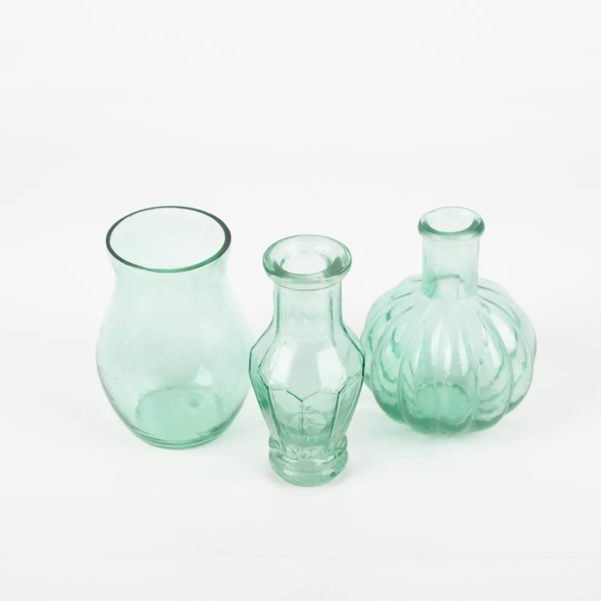 Vasen 3er Set aus recyceltem Glas transparent türkis ca 8x10cm von Sass & Belle