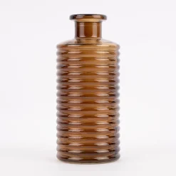 Vase zylinderförmig mit Rillenprägung u. schmalem Hals Glas klar braun 9,5x21,5cm