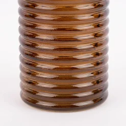 Vase zylinderförmig mit Rillenprägung u. schmalem Hals Glas klar braun 9,5x21,5cm