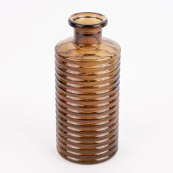 Vase zylinderförmig mit Rillenprägung u. schmalem Hals Glas klar braun 9,5x21,5cm