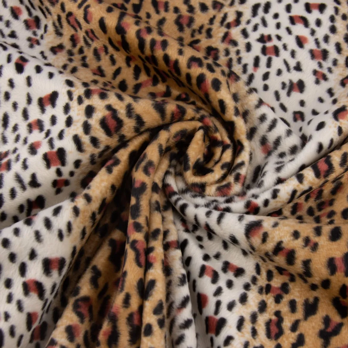 Velours Fellimitat Kunstfell Leopard braun creme schwarz 1,5m Breite