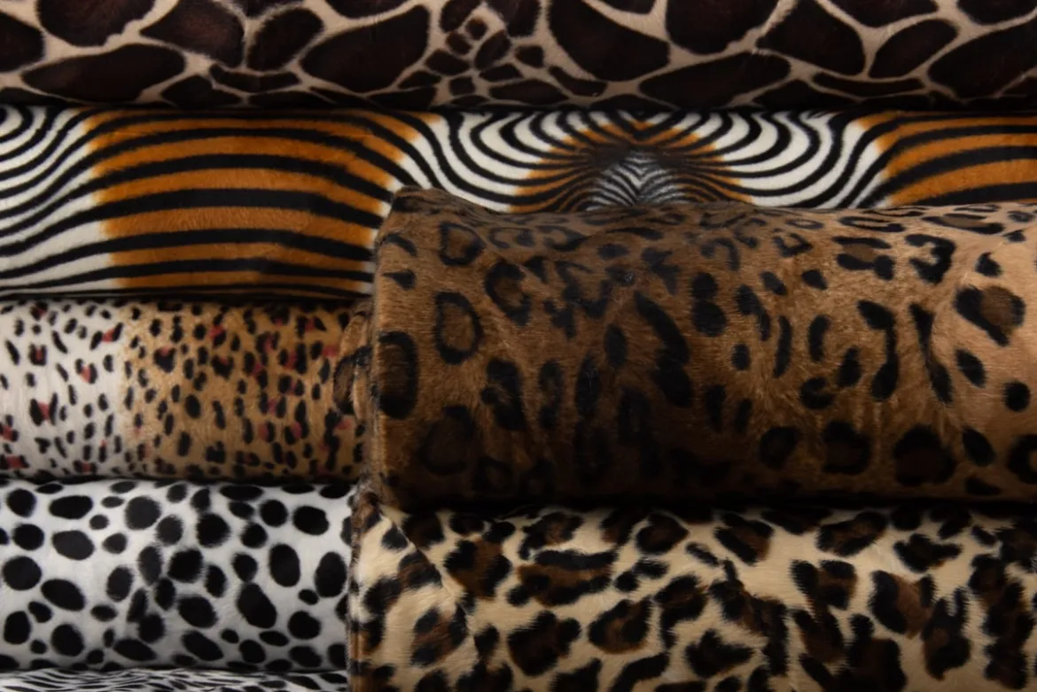 Velours Fellimitat Kunstfell Leopard braun Töne 1,5m Breite