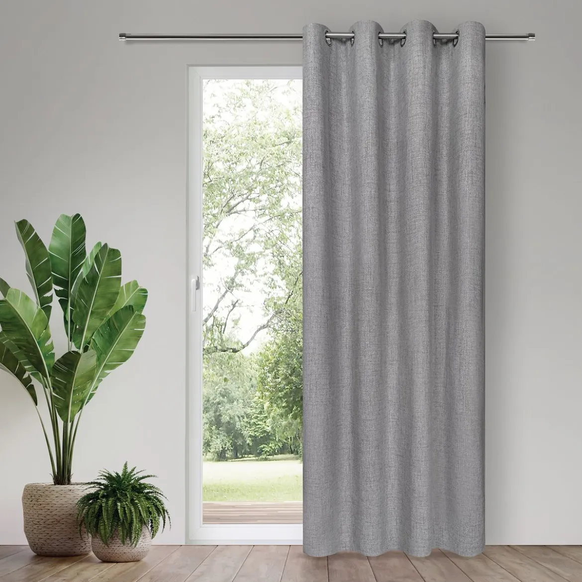 Verdunkelungsvorhang mit Ösen Blackout Thermoisolierung Schallisolierung grau meliert 140x245cm