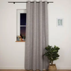 Verdunkelungsvorhang mit Ösen Blackout Thermoisolierung Schallisolierung grau meliert 140x245cm