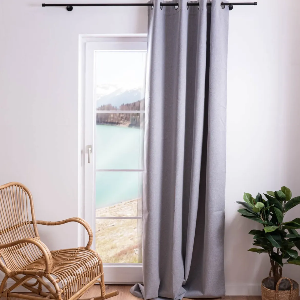 Verdunklungsgardine mit Ösenaufhängung einfarbig grau meliert 140x260cm