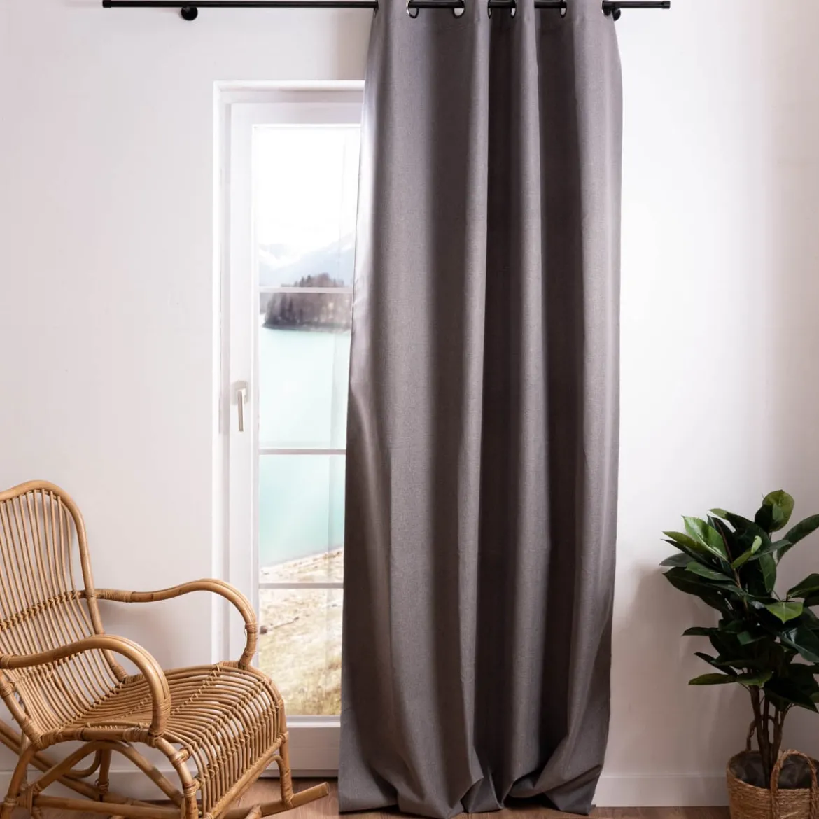 Verdunklungsgardine mit Ösenaufhängung einfarbig taupe meliert 140x260cm