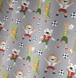 Verdunklungsvorhang Kinderzimmer mit Ösen Fußball grau bunt 140x260cm