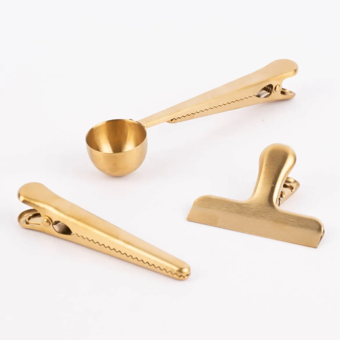 Verschlussklammern Kaffeelöffel Edelstahl goldfarben 11,5x1,5cm 3er Set