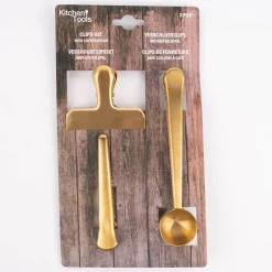 Verschlussklammern Kaffeelöffel Edelstahl goldfarben 11,5x1,5cm 3er Set
