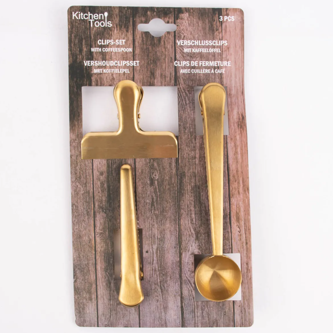 Verschlussklammern Kaffeelöffel Edelstahl goldfarben 11,5x1,5cm 3er Set