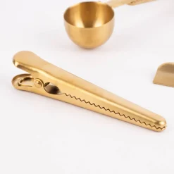 Verschlussklammern Kaffeelöffel Edelstahl goldfarben 11,5x1,5cm 3er Set