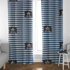 Villa Coppenrath Capt´n Sharky Dekostoff Baumwollstoff Gardinenstoff Meterware Streifen Piratenflagge blau weiß 140cm