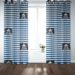 Villa Coppenrath Capt´n Sharky Dekostoff Baumwollstoff Gardinenstoff Meterware Streifen Piratenflagge blau weiß 140cm