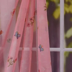 Villa Coppenrath Gardinenstoff Voile Meterware rosa Lillifee Lillieblum Blumen Schmetterlinge Herzchen H: ca. 2,90m