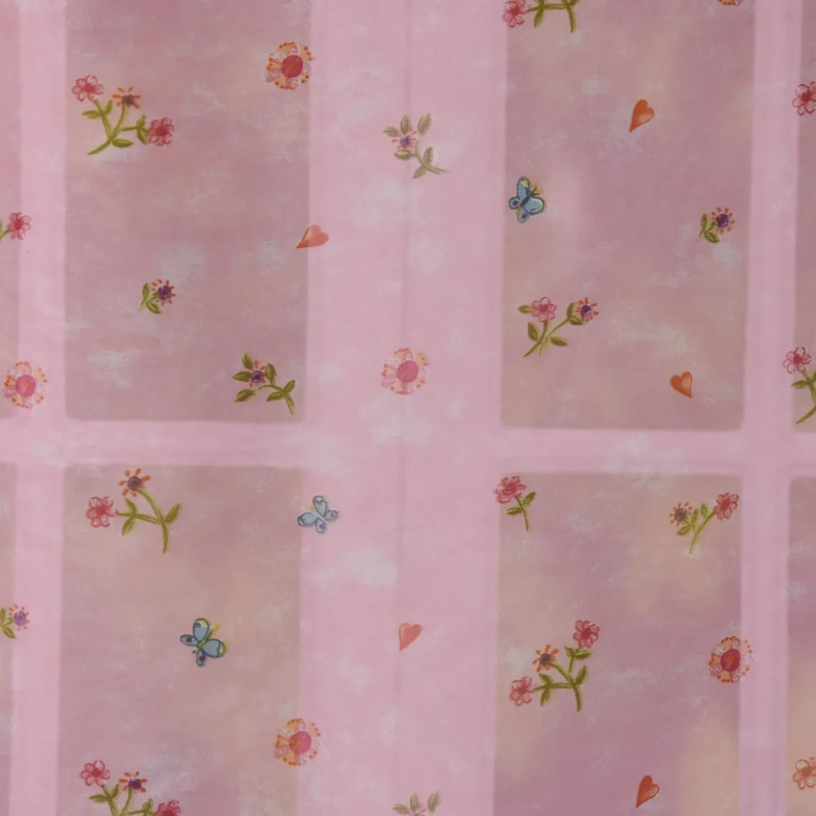 Villa Coppenrath Gardinenstoff Voile Meterware rosa Lillifee Lillieblum Blumen Schmetterlinge Herzchen H: ca. 2,90m