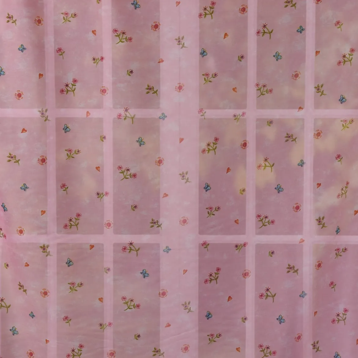 Villa Coppenrath Gardinenstoff Voile Meterware rosa Lillifee Lillieblum Blumen Schmetterlinge Herzchen H: ca. 2,90m
