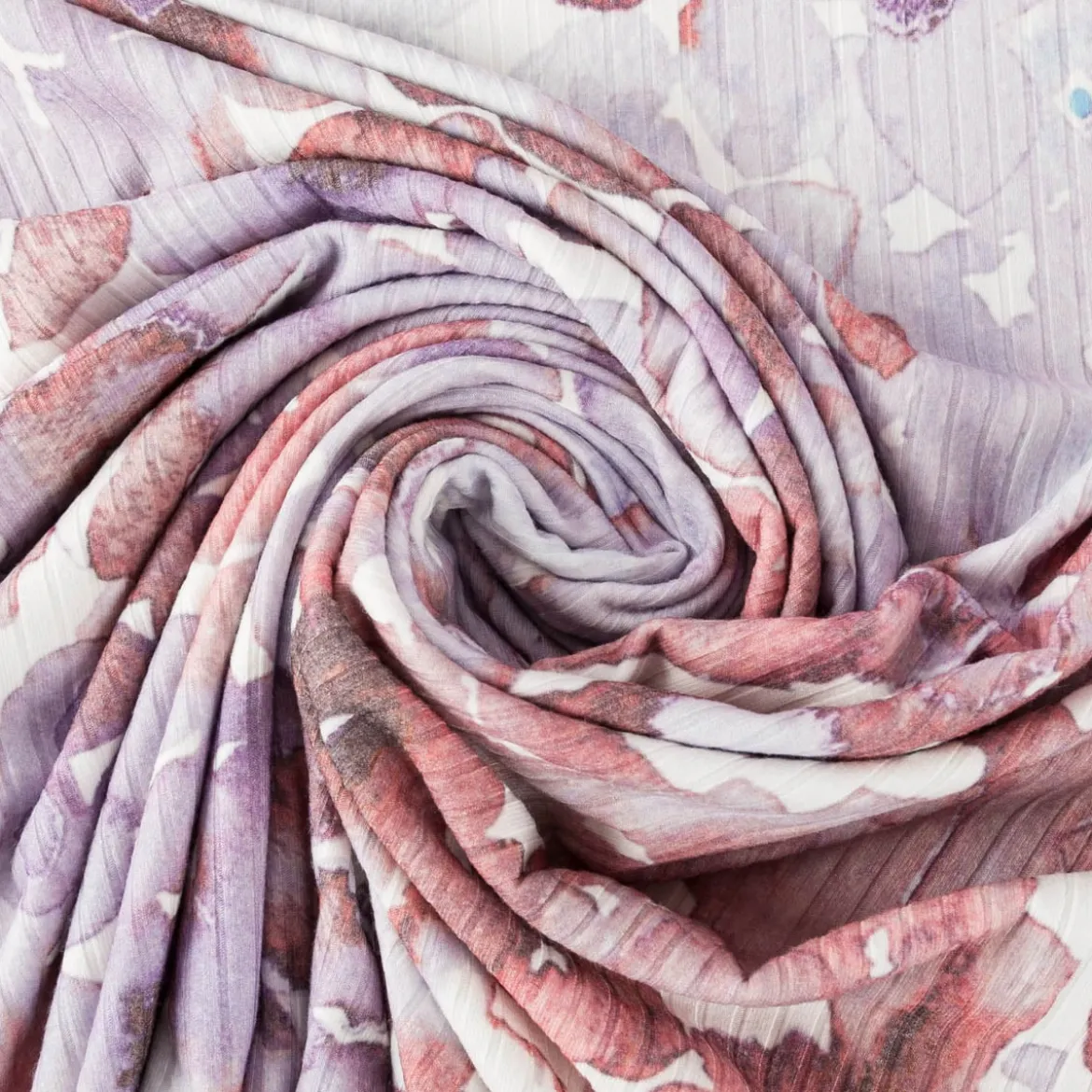 Viskosejersey Rippjersey Digitaldruck Flowers Aquarell Blumen abstrakt ecru violett 1,2m Breite