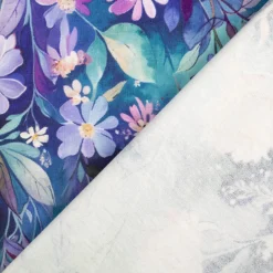 Viskose Jersey Stoff mit Digitaldruck Blumen blau mint lila 1,5m Breite