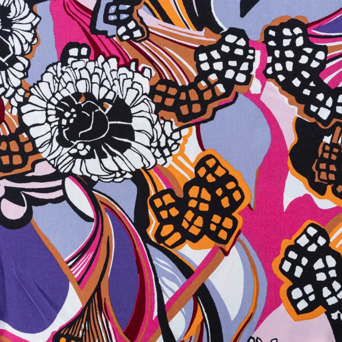 Viskose Popeline Stoff Retro Blumen lila bunt 1,44m Breite