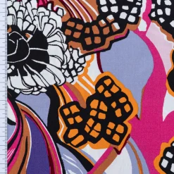 Viskose Popeline Stoff Retro Blumen lila bunt 1,44m Breite