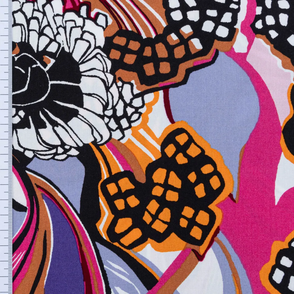Viskose Popeline Stoff Retro Blumen lila bunt 1,44m Breite