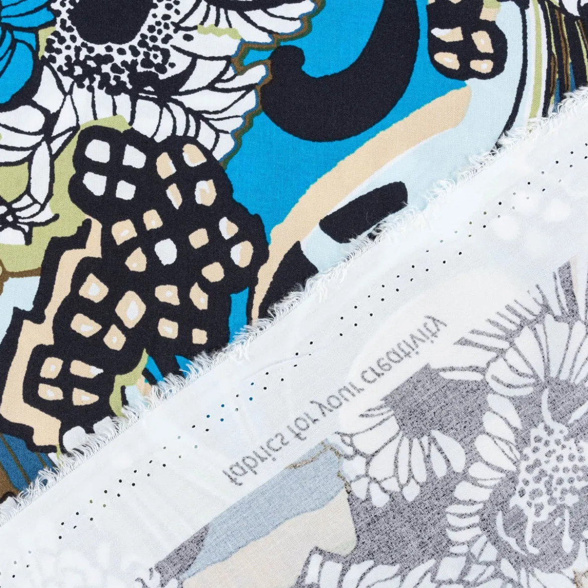 Viskose Popeline Stoff Retro Blumen blau grün 1,44m Breite