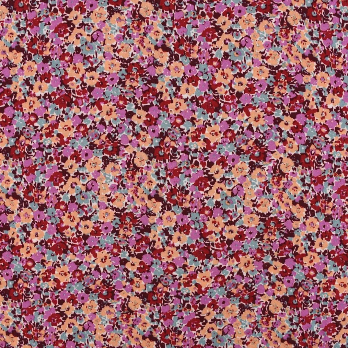 Viskosestoff Bekleidungsstoff Radiance Flowers Alloverblümchen rosa rot 1,45m Breite