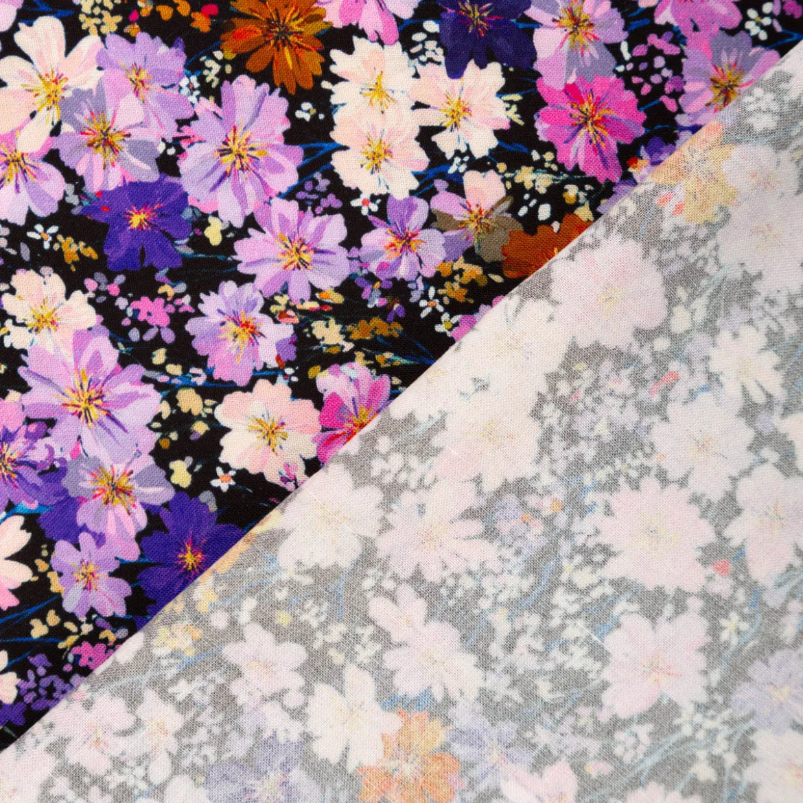 Viskose Stoff für Bekleidung Blumen lila 140cm Stoffbreite
