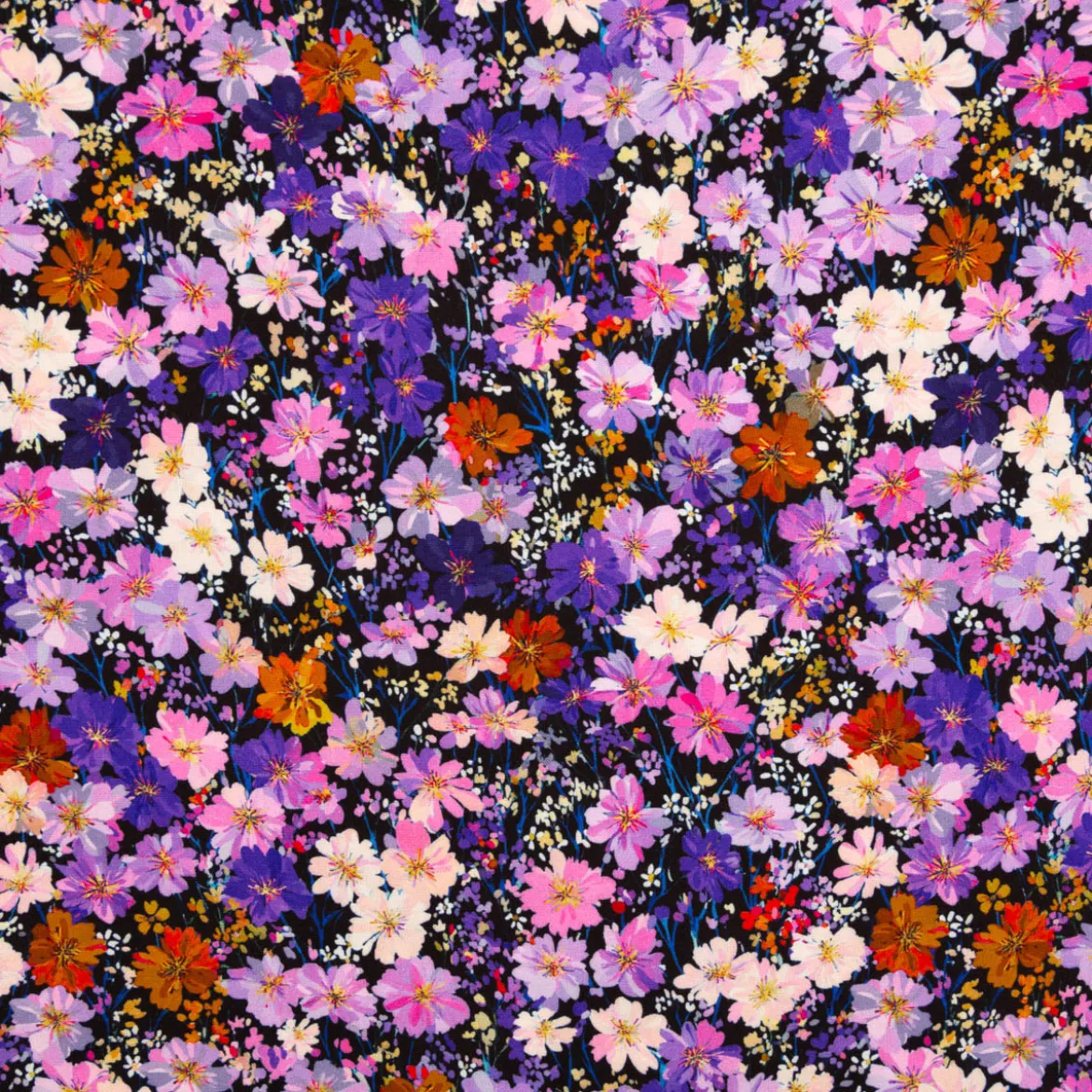 Viskose Stoff für Bekleidung Blumen lila 140cm Stoffbreite
