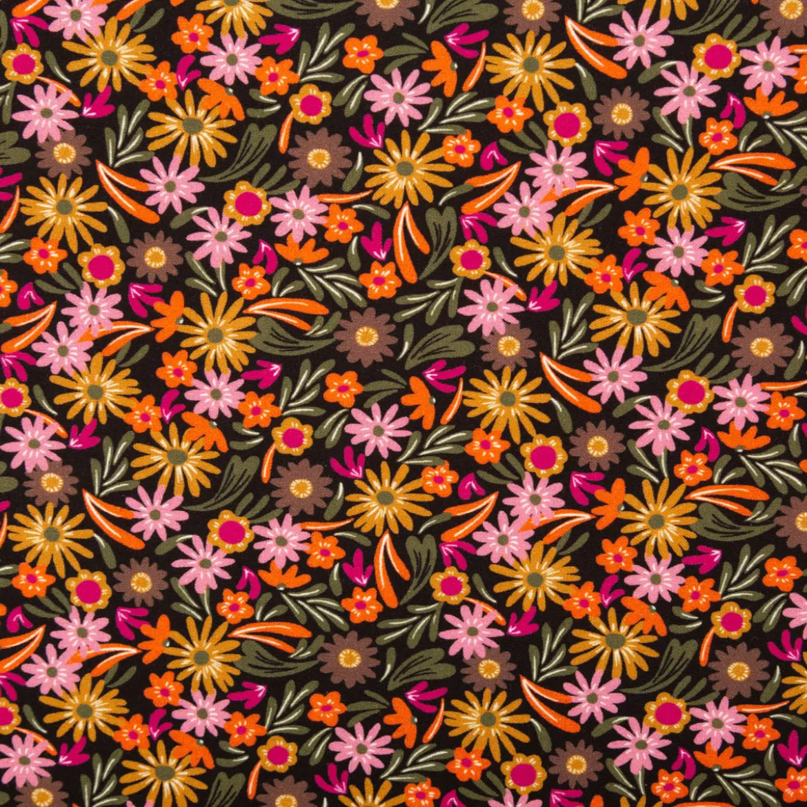 Viskose Stoff für Bekleidung Blüten und Blätter klein bunt 140cm Stoffbreite
