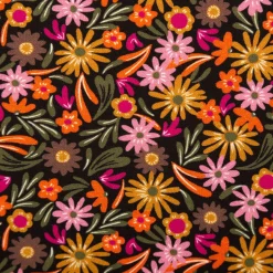Viskose Stoff für Bekleidung Blüten und Blätter klein bunt 140cm Stoffbreite