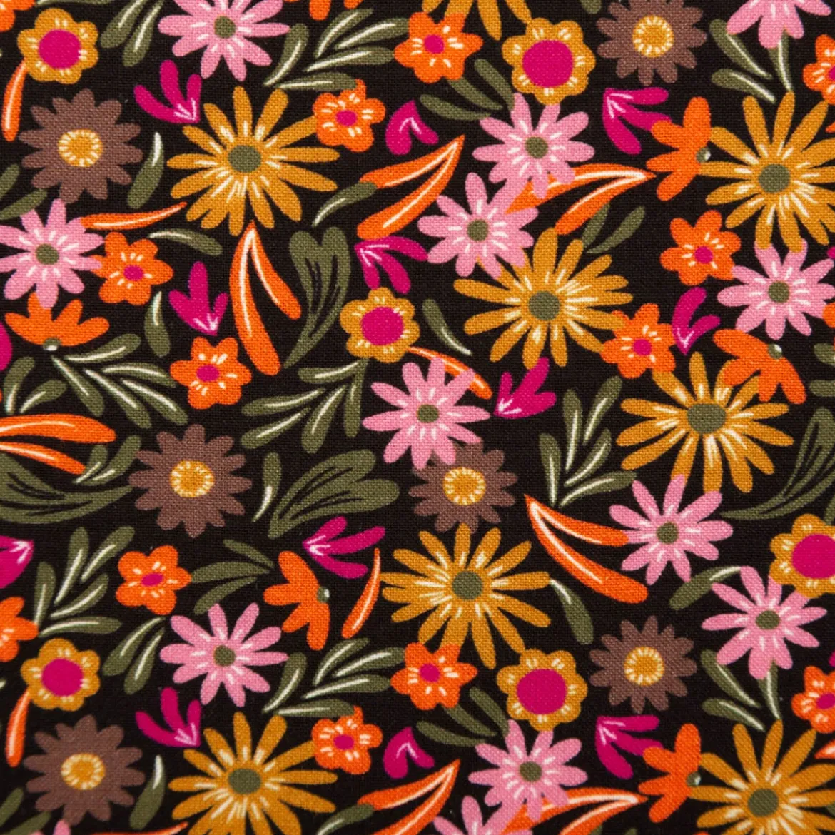 Viskose Stoff für Bekleidung Blüten und Blätter klein bunt 140cm Stoffbreite