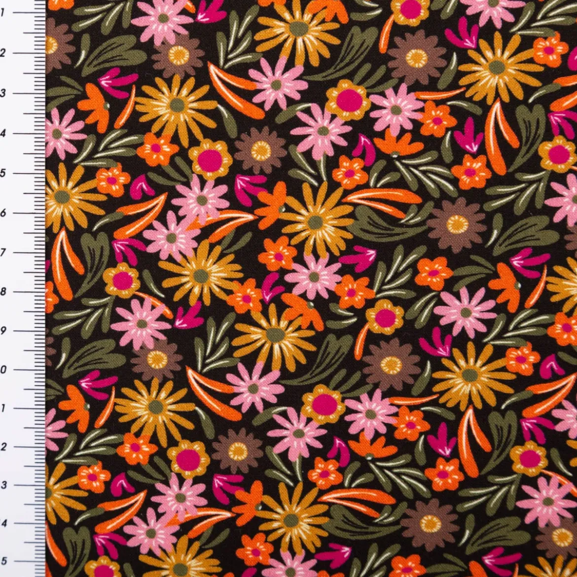 Viskose Stoff für Bekleidung Blüten und Blätter klein bunt 140cm Stoffbreite
