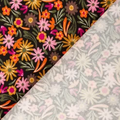 Viskose Stoff für Bekleidung Blüten und Blätter klein bunt 140cm Stoffbreite