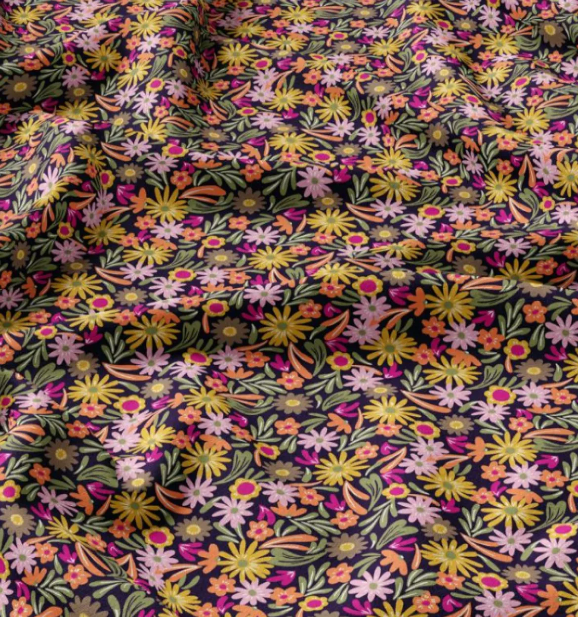 Viskose Stoff für Bekleidung Blüten und Blätter klein bunt 140cm Stoffbreite