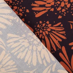 Viskose Stoff für Bekleidung große abstrakte Blüten dunkelblau braun 140cm Stoffbreite