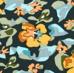 Viskose Stoff für Bekleidung Grenadier Blumen schwarz gelb grün 1,50m Breite